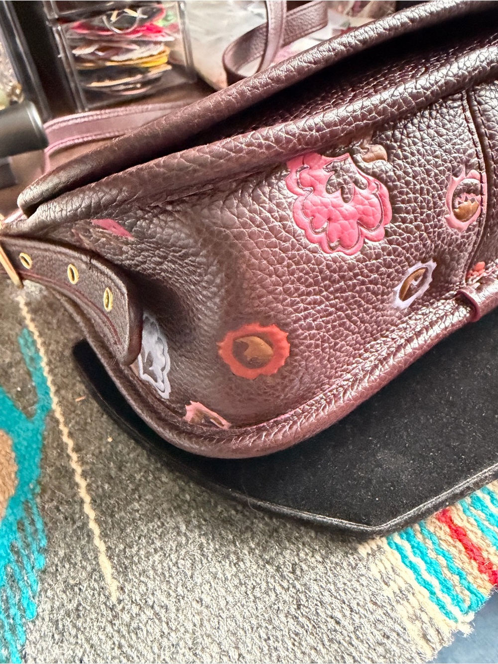 Coach Patricia Saddle 18 Primrose Floral Leather Crossbody F22811 Oxblood - Picture 3 of 9